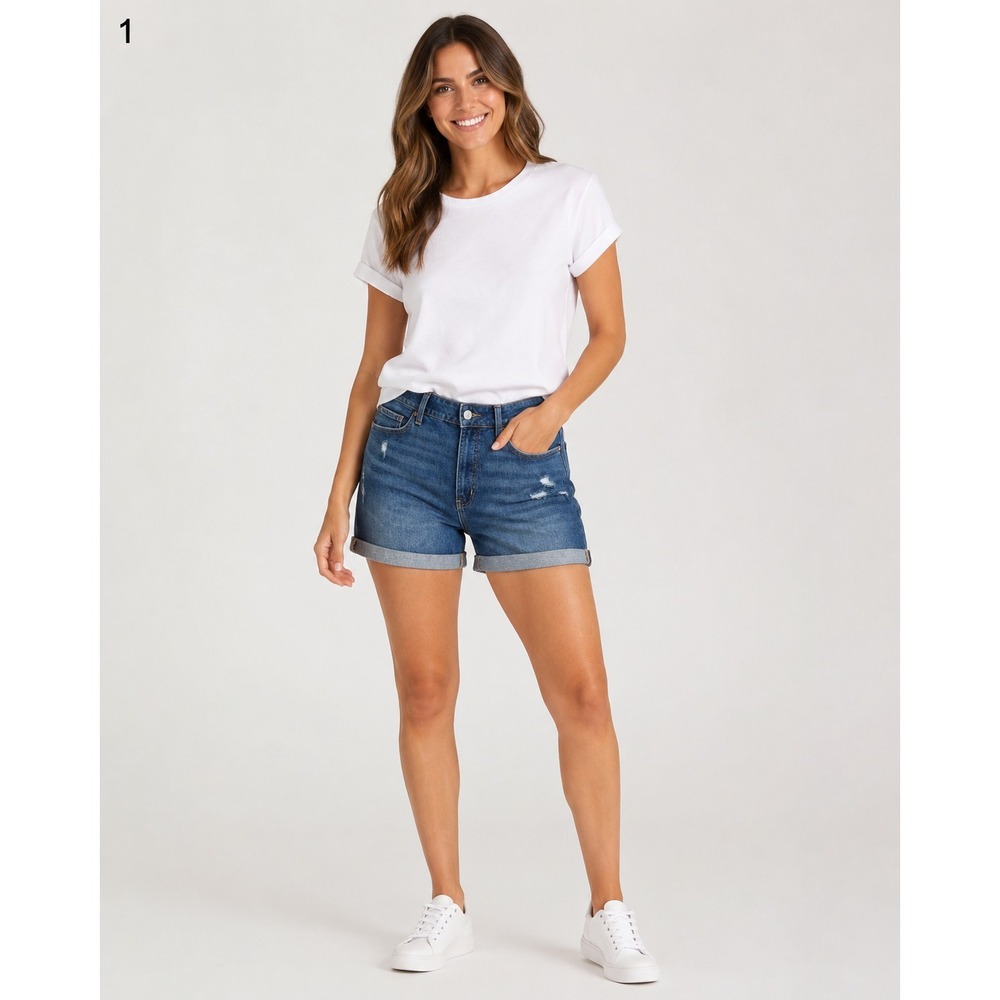 Old Navy High Rise OG Straight Denim Shorts Womens Plus 26 Distressed Rolled Hem